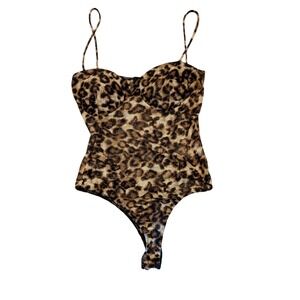 2 Saints Bodysuit Womens XL Brown Leopard Print Mesh Underwire Sweetheart